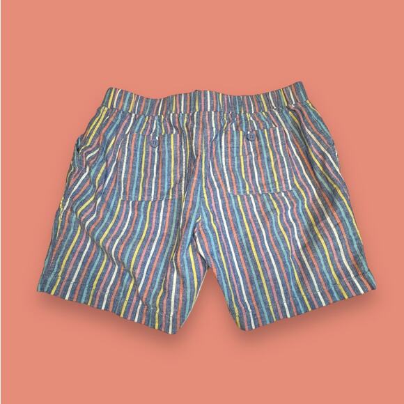 Talbots Blue Denim Cotton Linen Pastel Striped Drawstring Shorts Size 8P - Picture 7 of 7